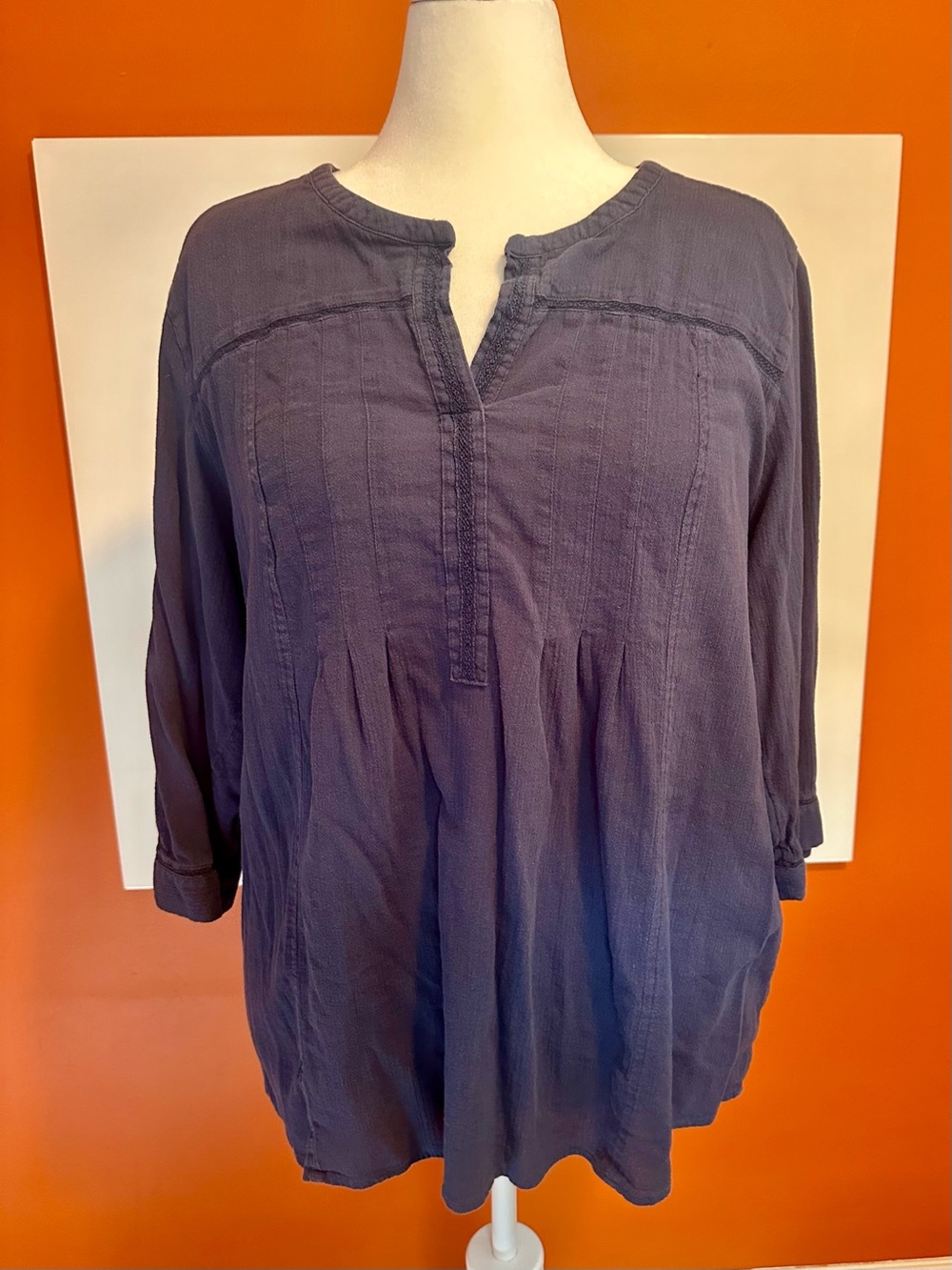 J. Jill Navy Blue Gauze Tunic Top Split Neck Lace Trim Women’s Size 2X